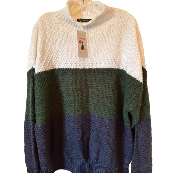 NWT Women’s 3 Tone Oversized Chunky Sweater Loose Fitting Casual Knit Pullover - Picture 1 of 6